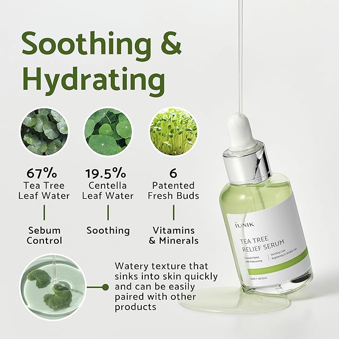 iUNIK Tea Tree Relief Serum & Daily Serum Trial Kit Rose Galactomyces Synergy Serum, Tea Tree Relief Serum, Propolis Vitamin Synergy Serum Mini Travel Kit Serum Ampoule Vegan Korean Skincare