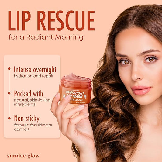 Peach & Orange Lip Mask - Dermatologist Tested, Anti-Aging, Korean Skin Care, Deep Hydration, Overnight Lip Repair - Vegan, Clean Beauty, 95% Natural, Cruelty-Free - 1 Pack