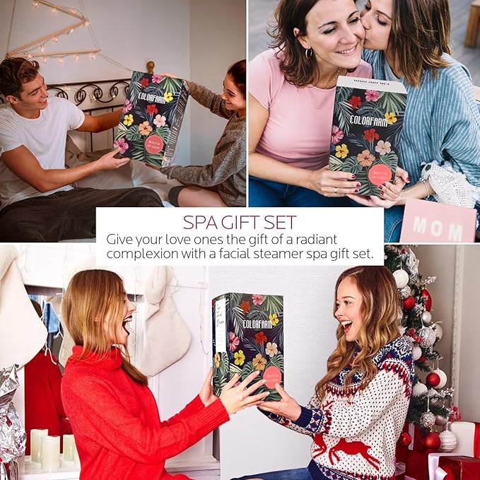 Colorfarm Facial Steamer Nano Ionic: Face Steamer Home Spa Kit Deep Cleaning Unclogs Pores Sinuses Inhaler with 8 Skin Care Tools - Relaxing Self Care Skincare Beauty Gifts for Women (Black Gold)