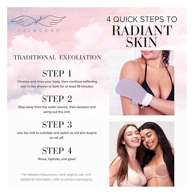 Seraphic Skincare (Lavender) Premium Exfoliating Mitt for Body (1pc) – 100% Vegan Viscose Traditional Body Scrub Glove Kessa Korean Washcloth – Body Exfoliator for Self-Tan Removal & Keratosis Pilaris