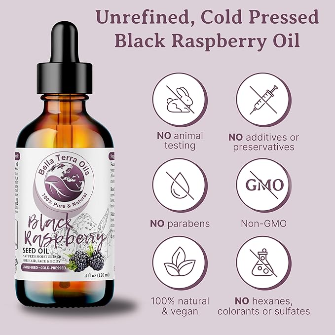 Bella Terra Oils - Black Raspberry Seed Oil 8oz - Embrace the Cosmetic Wonder of Raspberry Seed & Black Seed Oil Fusion, Replete with Tocopherols & Tocotrienols