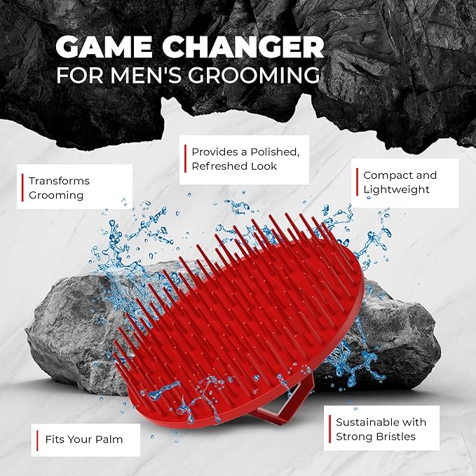 Bossman Scalp Massager & Shampoo Brush (Red) – Head Scrubber, Beard Exfoliator & Dandruff Control for Hair & Beard
