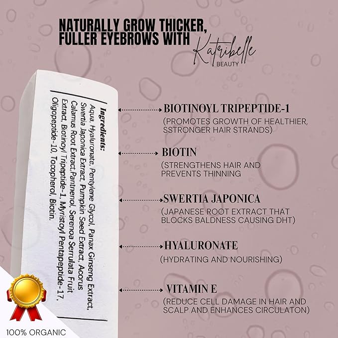 Eyebrow Growth Serum - Naturally Boost Regrowth for Longer, Thicker, Fuller-Looking Brows - Gentle & Effective Enhancing Formula with Biotin & Peptides 3ML