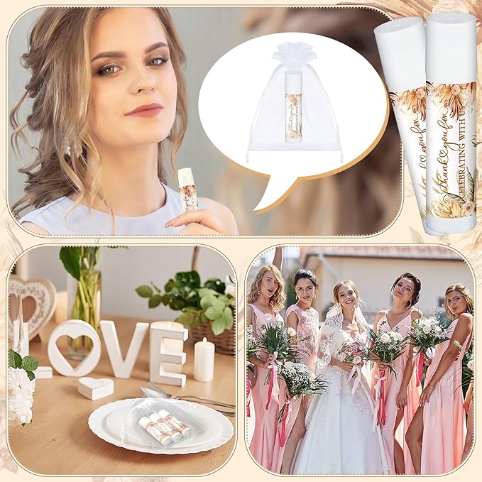 50 Pcs Wedding Bridal Shower Gifts Party Favors Bulk Floral Lip Balm Baby Shower Thank You Appreciation Gifts for Women Tea Bachelorette Party(Elegant)