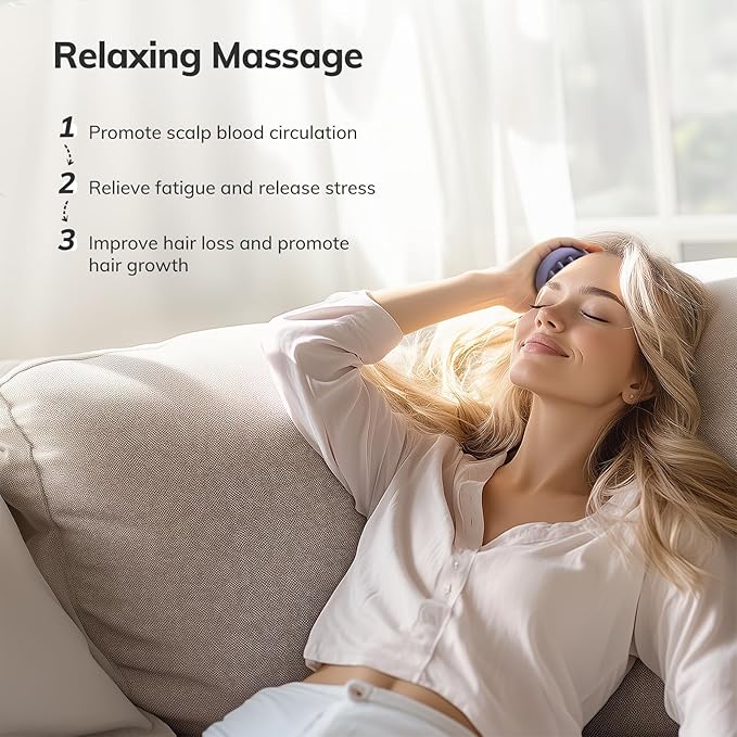 Sndyi Silicone Scalp Massager Shampoo Brush, Hair Scrubber with Soft Silicone Bristles, Scalp Scrubber/Exfoliator for Dandruff Removal, Wet Dry Scalp Brush for Hair Growth & Scalp Care, Gray Purple