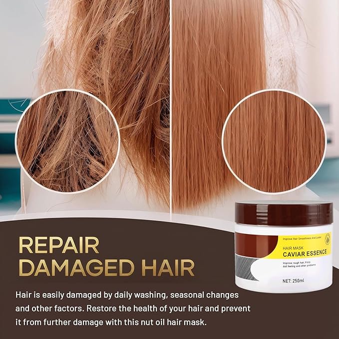 Caviar Essence Hair Mask, Deep Repair Conditioning Argan Oil Collagen Hair Mask Essence for Dry Damaged Hair, Types Hydrating and Nourishing Formula for Dry Hair