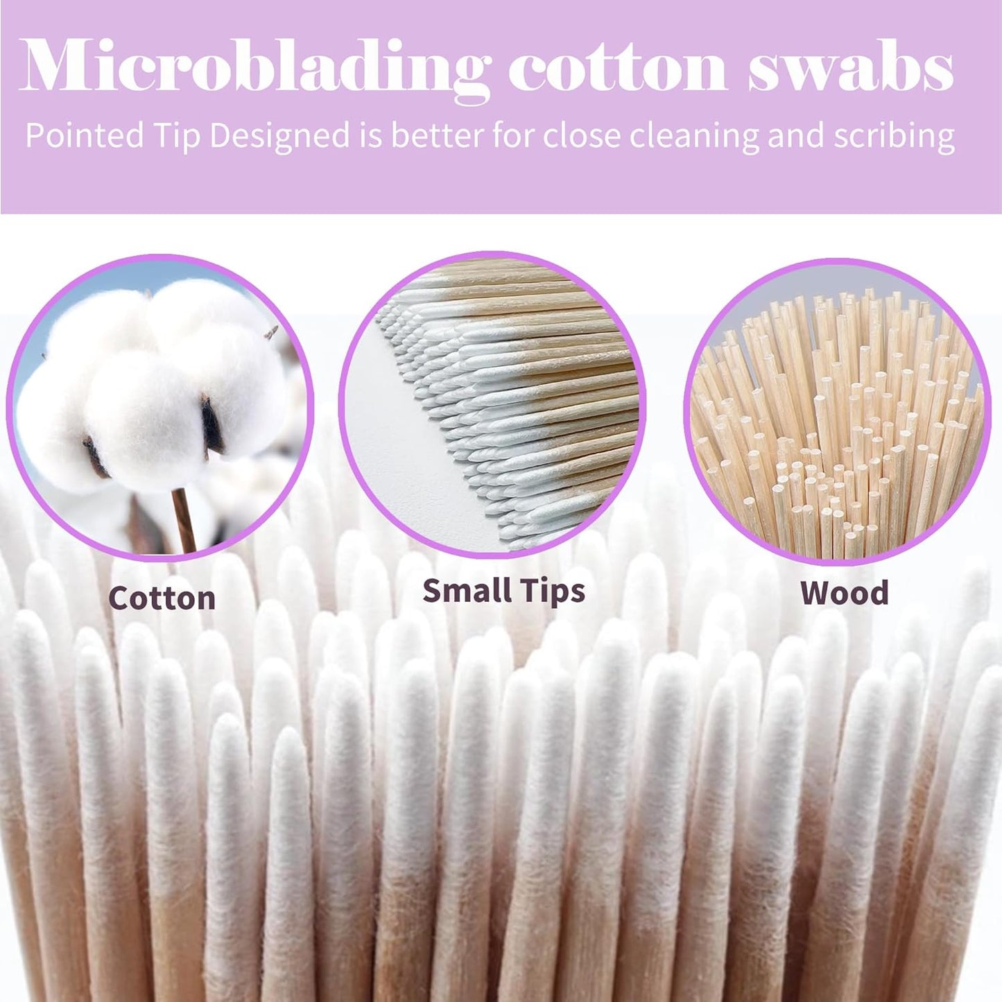 200PCS Pointed Cotton Swabs - Precision Tip Cotton Swabs - 4 Inch Microblading Cotton Swabs - Microblading Cotton Buds for Eyebrow Eyelash Extensions, Makeup, Nails, Tattoo Permanent Supplies, Craft