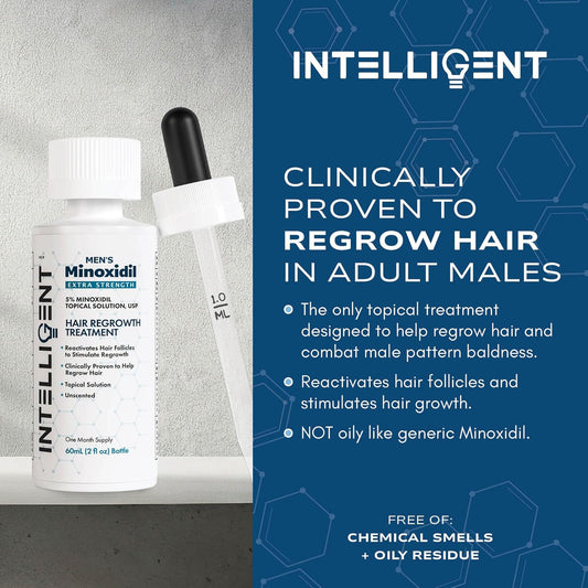 Intelligent Minoxidil | Fast-Drying, No-Grease | Extra Strength 5% Topical Hair Regrowth Treatment For Men | 2 fl oz (60 ml)