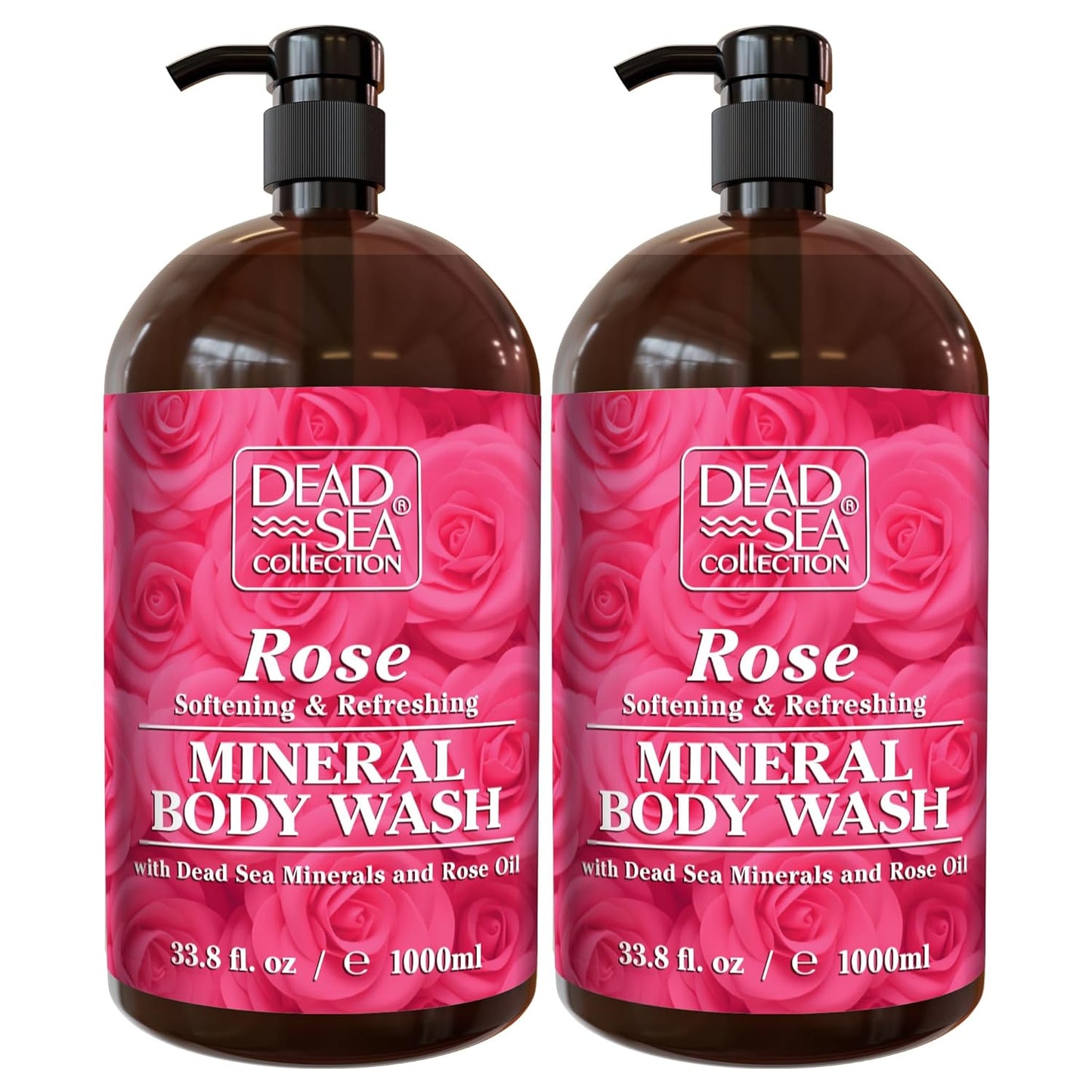 Dead Sea Collection Rose Body Wash for Women and Men - with Pure Dead Sea Minerals and Rose Extract - Cleanses and Moisturizes Skin - Pack of 2 (67.6 fl. oz)