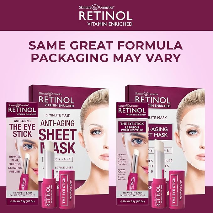 Retinol Anti-Aging Eye Stick – Hydrates, Firms, Brightens, and Smooths Fine Lines Anti-Aging Sheet Mask – Hydrating Vitamin-Enriched 15 Minute Treatment With Collagen