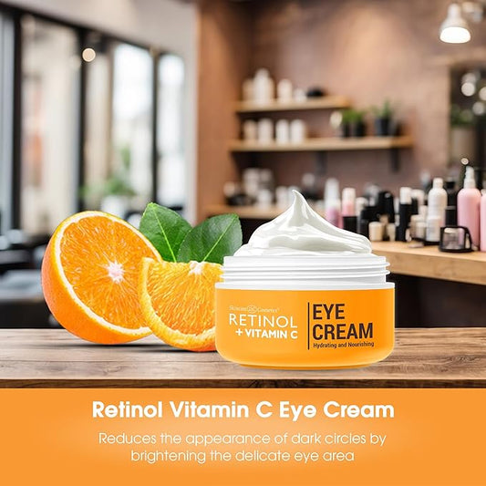 Retinol + Vitamin C Eye Cream - Anti-Aging, Dark Circle & Puffiness Treatment for Smooth, Firm Skin - Hydrating & Nourishing Formula for Sensitive Under-Eye Area