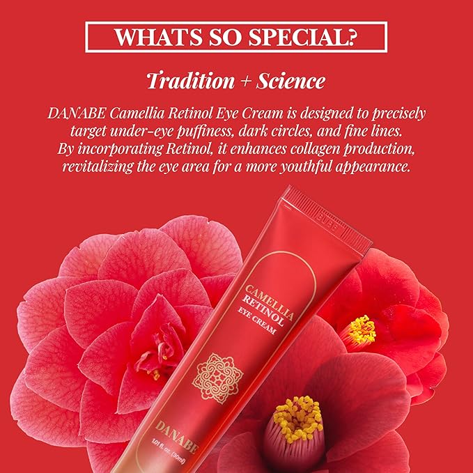 Camellia Retinol Eye Cream with Hyaluronic Acid | Daily Korean Eye Cream, Hydrating Eye Cream to Reduce Wrinkles, Fine Lines, Dark Spots & Eye Bags | No Animal Trials (0.67 fl oz)