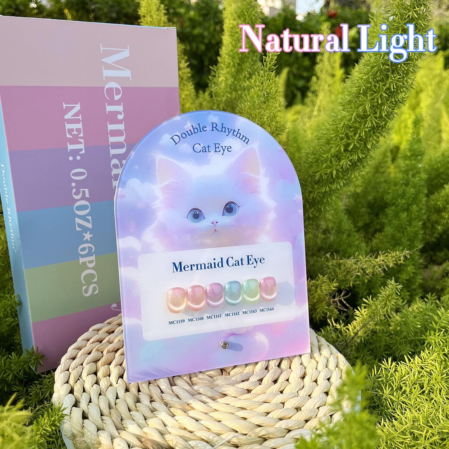 Double Rhythm Cat Eye Gel Nail Polish Set of 6 Same Color Same Bottle 0.5 Oz Shimmer Glitter with Magnet Holographic Reflective Magnetic UV Nail Polish Kit at Home (Nude Pink Green Purple-T6-29)