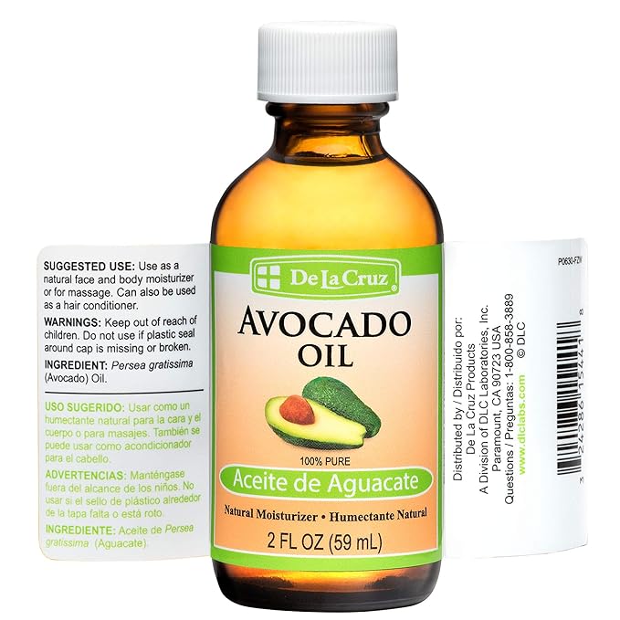De La Cruz Avocado Oil - Expeller Pressed Pure 100% Avocado Oil for Hair and Body - Lightweight Body Oil for Dry Skin - 2 FL OZ (6 Bottles)