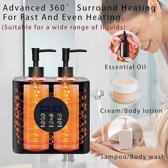 Massage Oil Warmer, Professional Lotion Warmer, Cream Warmer, Oil Bottle Warmer, Automatic Thermostat, For Salon, Barber Shop, Home, With Four Oil Bottle Dispensers, 002-Black
