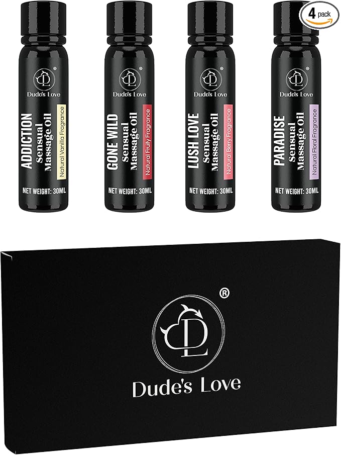 Organic-Edible Sensual Massage Oil - No Stain & Non-Sticky, Fractionated Coconut Oil | 1 Fl Oz Each-4 Fl Oz/4pc