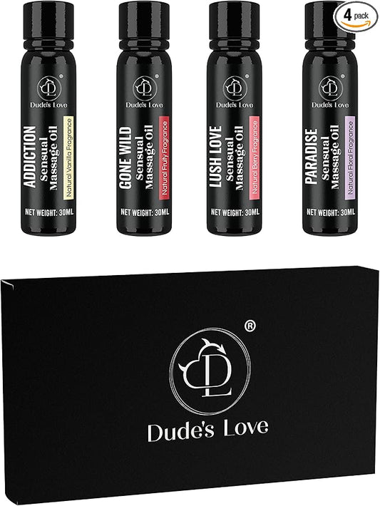 Organic-Edible Sensual Massage Oil - No Stain & Non-Sticky, Fractionated Coconut Oil | 1 Fl Oz Each-4 Fl Oz/4pc