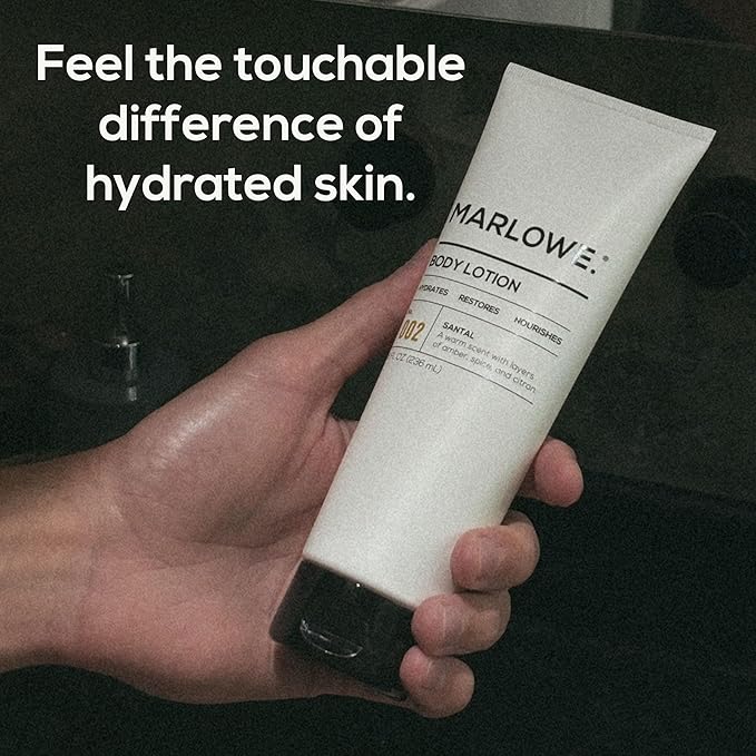 No. 002 Santal Body Lotion 8 Oz, Moisturizing & Nourishing Daily Dry Skin Lotion for Men, Made with Hydrating Natural Aloe Vera, Non-Oily, Warm Amber, Sandalwood & Citron Scent, Vegan