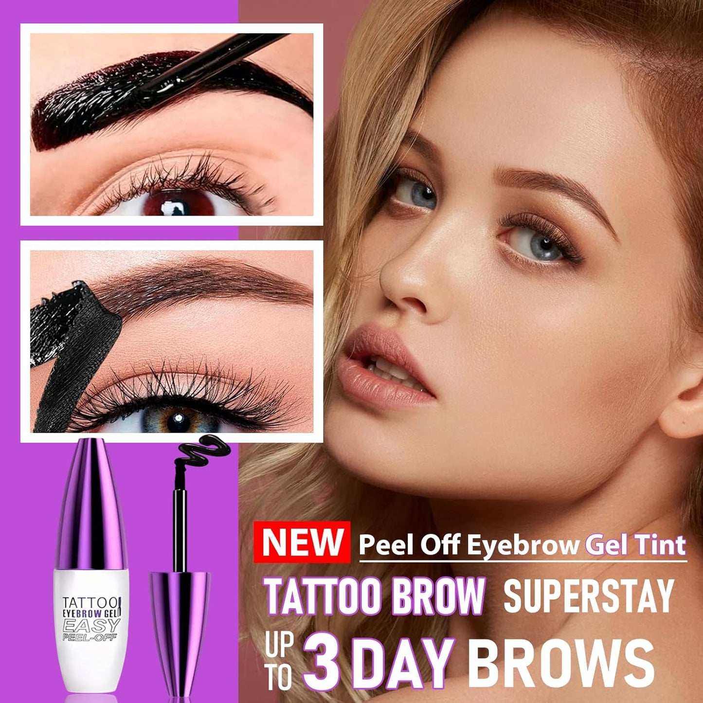 Tattoo Eyebrow Gel Easy Peel Off - Light Brown, Waterproof 3-Day Long-Lasting Brow Stain, Semi-Permanent Peel Off Brow Dye Gel for Sparse Brows, Transfer-proof, Natural Color for Fuller Defined Brows