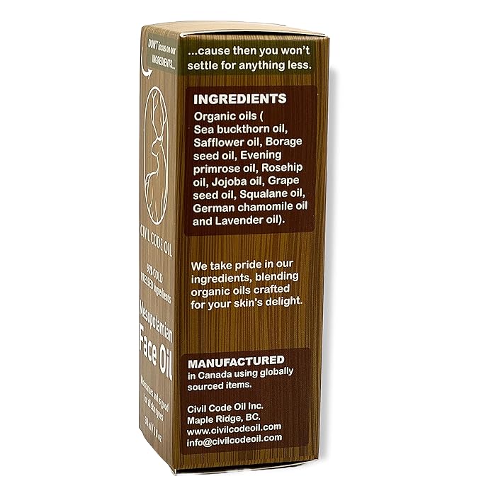 Mesopotamian Face oil for women, Cold-Pressed, Organic Anti Aging Facial Oil, Sea Buckthorn, Safflower, Borage Seed, Rosehip, Jojoba Oil, Squalane, Lavender Oil… 1oz.
