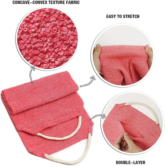 Evridwear Exfoliating Back Scrubber with Handles Two Sides for Body Shower Deep Cleans Skin Massages Invigorating Blood Circulation Men Women One Size (Pink and Blue)