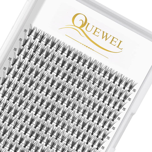 QUEWEL Cluster Lashes 240Pcs Individual Lashes 20D 0.07C Curl 15mm Knot-Free Lash Extensions Clusters Lashes Soft&Natural False Eyelashes Individual DIY Eyelash Extension at Home(20D 0.07C 15)