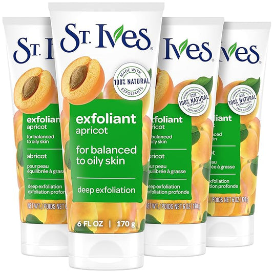 St. Ives Fresh Skin Apricot Face Scrub, Deep Exfoliator Skin Care for Clean, Glowing Skin, Oil-free Facial Scrub Made with 100% Natural Exfoliants, 6 oz, 4 Pack