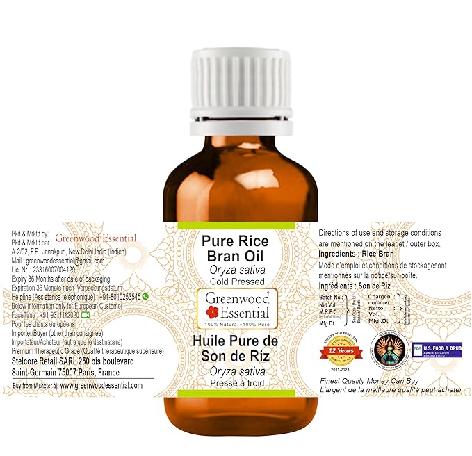 Pure Rice Bran Oil (Oryza sativa) Cold Pressed 30ml (1 oz)
