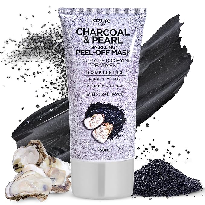 Azure Cosmetics Charcoal & Pearl Luxury Anti Aging Peel Off Face Mask- Moisturizing & Purifying - Removes Blackheads, Dirt & Oils - With Hyaluronic Acid & Collagen - Skin Care - 150mL