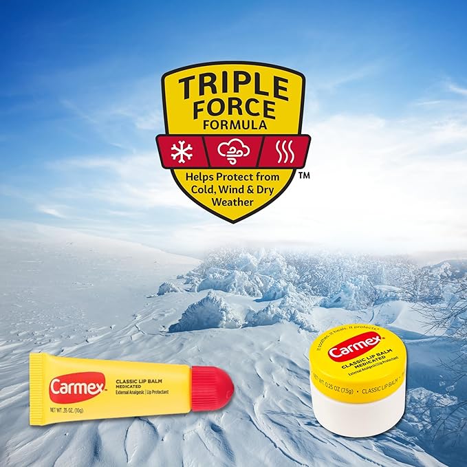 Set of 6 Medicated Lip Balms. Carmex Lip Balm Moisturizer: 3 Jars and 3 Tubes. Trusted Relief for Dry, Chapped Lips. Bundled with Silicone Lip Brush and Lip Balm Holder Keychain (White)