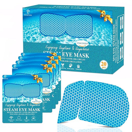 20 Packs Unscented Self Heating Warm Steam Eye Masks for Dry Eyes, Eye Fatigue Relief & Puffy Eyes, Moist Heating Compress Pads for Sleeping, Spa Relaxation, Disposable Eye Mask,Gifts for Women