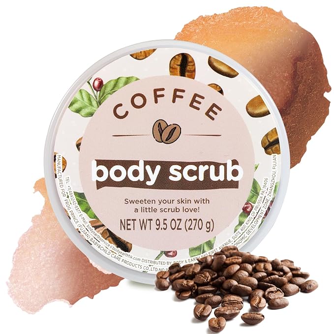 Coffee Sugar Scrub, Coffee Body Scrub, Exfoliating Body Scrub for Body Smooth and Moisturized Skin, Natural Gifts for Women, 9.52oz