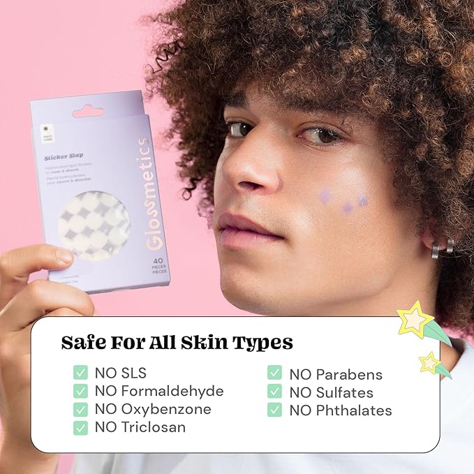 Glossmetics Sticker Slap Clear Blemish Patches. Invisible Fast Acting Zit and Blemish Patch. Cute Spot Stickers for Face, Soothe & Reduce Redness. Vegan & Cruelty Free, 40 Star Patches