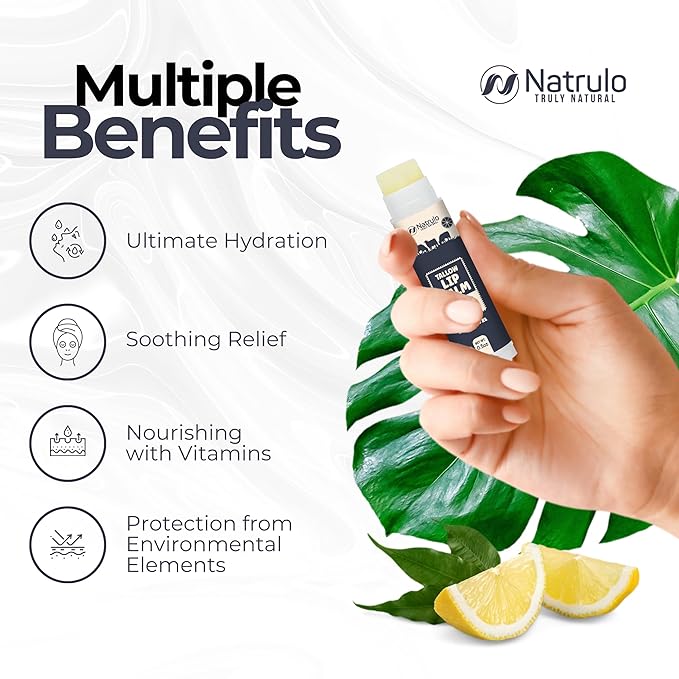 Beef Tallow Lip Balm – Natural Tallow Beeswax Chapstick – Hydrating Moisturizer Grass Fed Bison Tallow Balm Lip Care – Soothes Chapped, Dry Lips, Sensitive Skin – Long Lasting & Vitamin Rich USA-Made