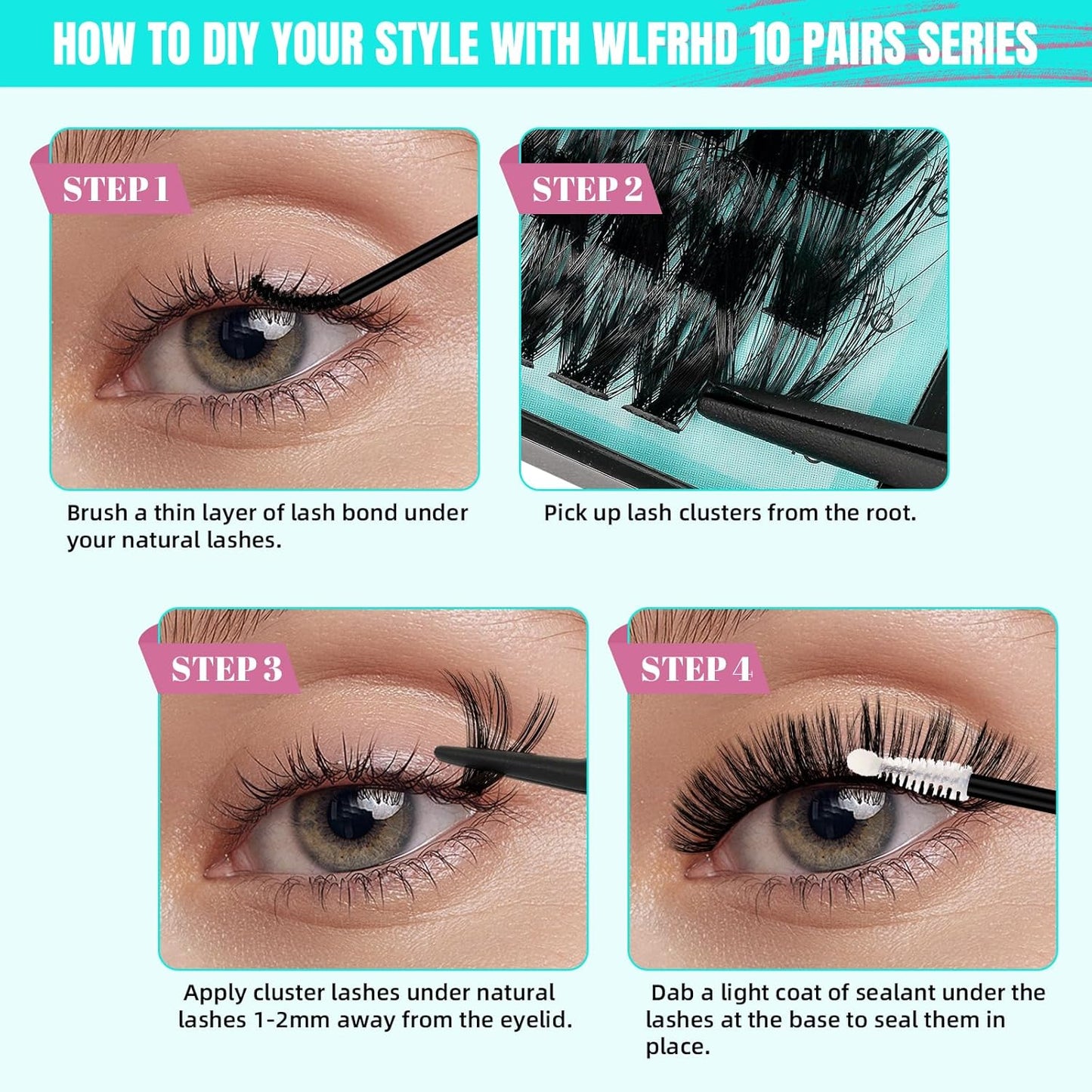 Lash Clusters Kit 320Pcs, 80D DIY Individual Eyelashes Extension With Bond, Seal, Remover, Applicator Tool for False Cluster At Home (D-Mix10-16mm)