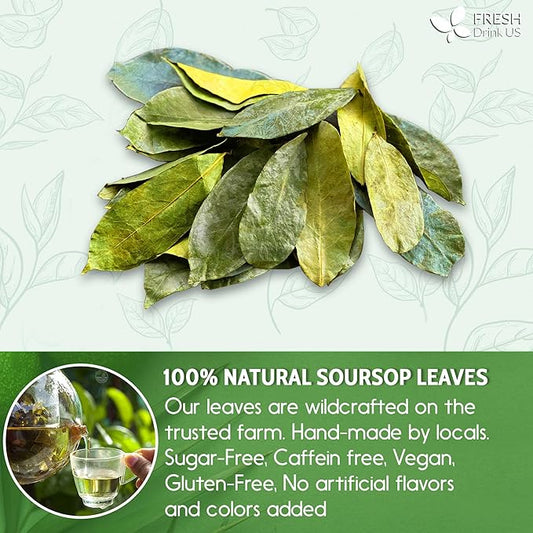 120+ Premium Soursop Graviola Dried Leaves, 120-130 Natural Leaves, Whole Soursop Leaves, Wildcrafted, Graviola, Soursop, Hoja Guanabana, Soursop Loose Leaf Herbal Tea, No Gluten, Vegan