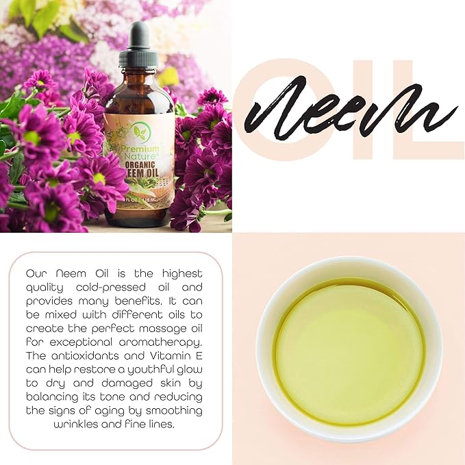 Organic Neem Oil for Skin Neem Oil for Hair Need Oil 100% Pure Cold Pressed Neem Oil for Essential Oil Mixing Neem Oil for Plants Neem Cake Massage Oil Neem Oil Spray for Indoor Plants 4oz