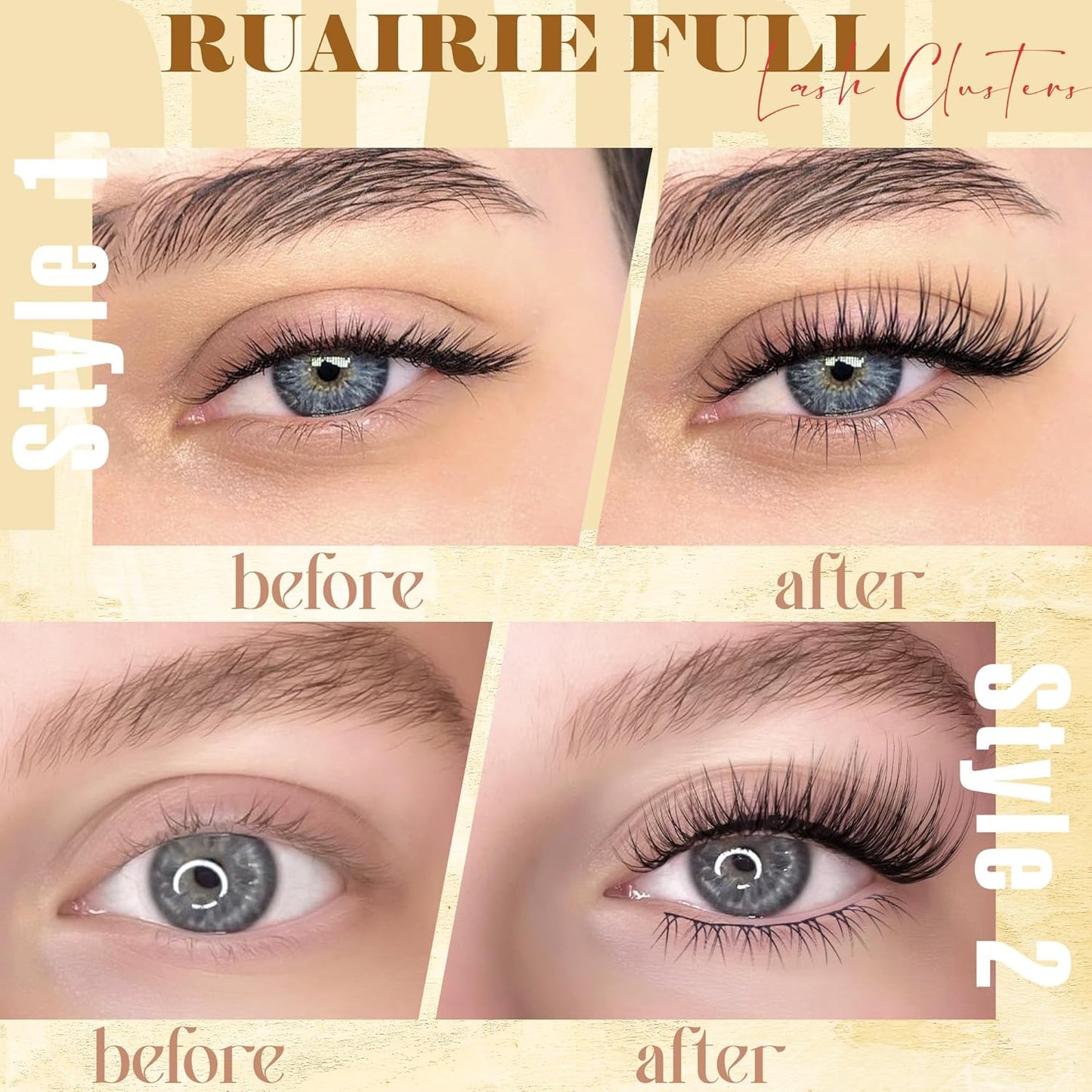 Ruairie Lash Clusters Kit Natural Lash Extension Kit 4 Styles Wispy Eyelash Extension Kit D-Curly Eyelash Clusters Kit 156pcs Cluster Eyelash Extensions Kit with Bottom Lash Clusters