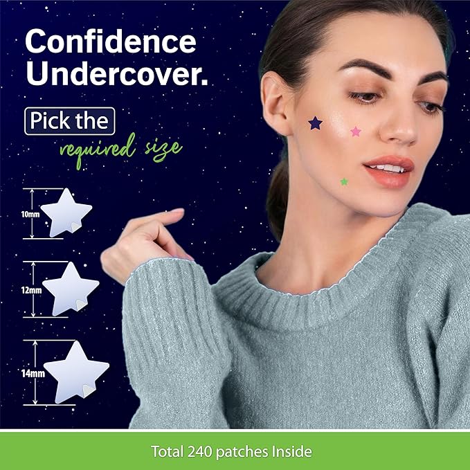 Star Pimple Patches for Face – Hydrocolloid Acne Patches for Quick Zit Relief and Blemishes, Invisible Spot Stickers That Stay All Night, Gentle for All Skin Types, Oil-Free (240 Count)