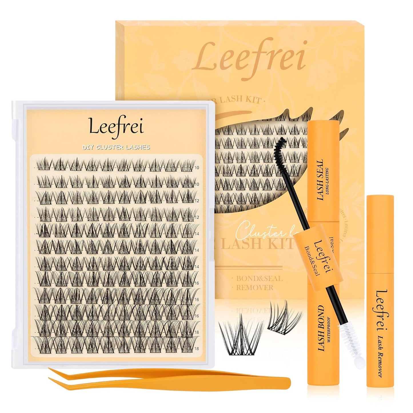 Eyelash Clusters Set 10-18mm Wispy Lash Clusters D Curl DIY Cluster Lash Extension Kit Individual Lashes Kit With Bond & Seal, Glue Remover, Tweezers(LF02 Lashes Set)