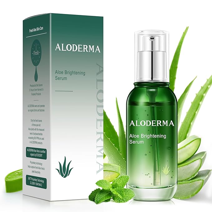 Aloderma Aloe Brightening Serum for Face Made with 65% Organic Aloe Vera + Niacinamide & Vitamin C for Bright, Luminous Skin - Natural Serum to Hydrate & Revitalize Dull, Tired Skin, 1.7oz