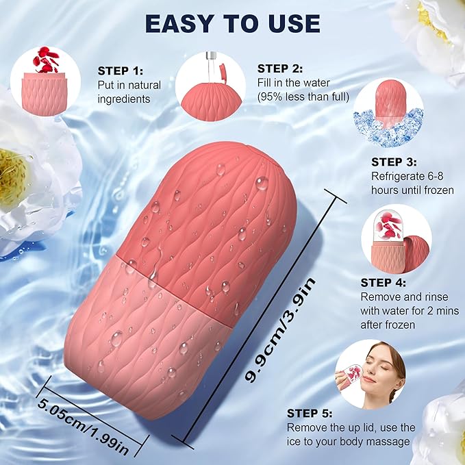 2 Pack Ice Roller for Face and Eye, Skin Care for Shrink Pores Reduce Puffiness, Nursing Tool for Fever, Redness and Swelling, Ice Cube, Ice Mold, Ice Stick, Ice Holder for Face Women Men Pink-Purple