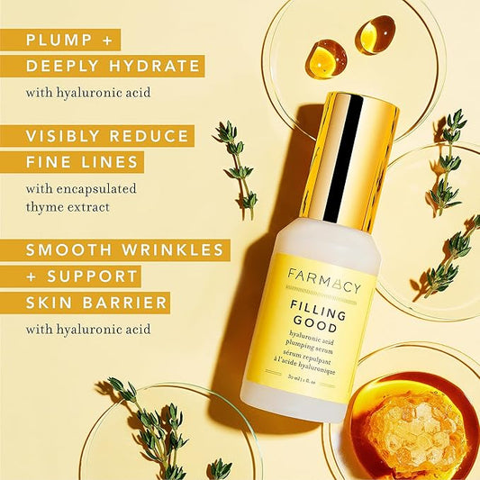 Farmacy Filling Good Hyaluronic Acid Serum for Face - Anti Aging Skin Care + Hydrating Face Serum - Plumps, Smoothes & Helps to Visibly Improve Skin Firmness for a Youthful Complexion (5ml)