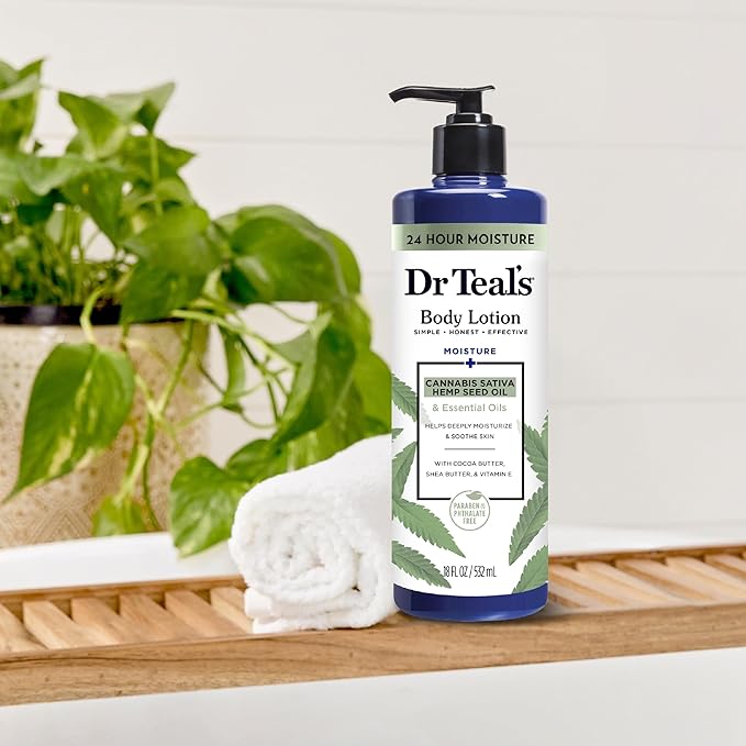 Dr Teal's Body Lotion, Cannabis Sativa Hemp Seed Oil & Essential Oils, 18 oz (Pack of 3)