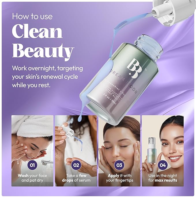 Bakuchiol Retinol Serum Alternative - Dream Moon Anti Aging Serum with Hyaluronic Acid, Schisandra, Peptides & Jojoba, Reduces Fine Lines & Wrinkles, Hydrating Face Moisturizer, All Skin Types, 1 oz