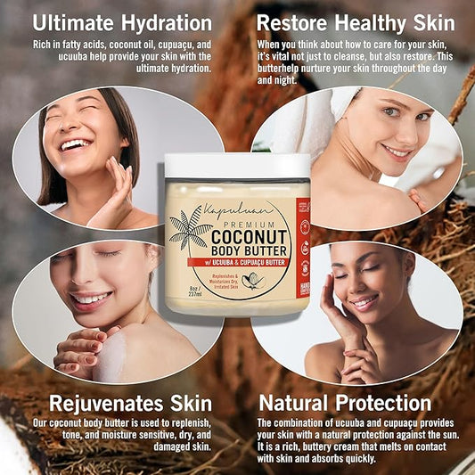 Coconut Body Butter for Women Dry Skin, Body Butter with All Natural Coconut Oil, Ucuuba Butter & Cupuaçu Butter,Body Cream Whipped Body Butter for Women (Tiger Orchid and Wild Cherry Scent)