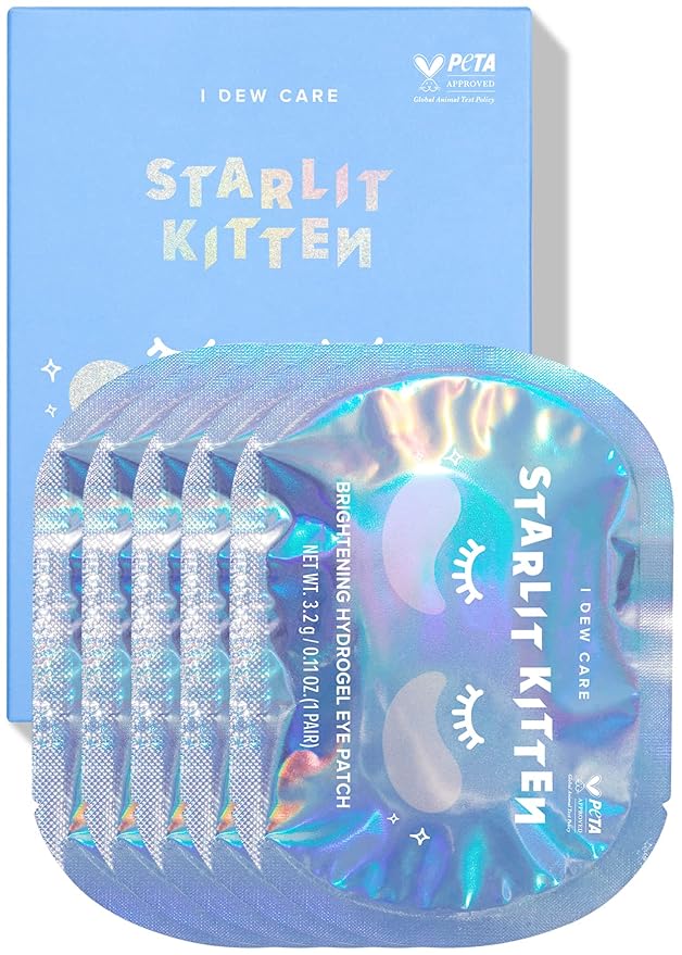 I DEW CARE Hydrogel Eye Patch - Starlit Kitten, 5 EA + Face Wash Headband & Scrunchie Set - Perfect Spa Pair, 1 Count Bundle