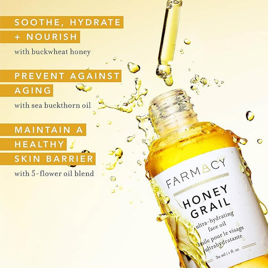 Farmacy Hydrating Face Oil - Honey Grail Nourishing Oil for Skin & Hair - Infused with Sea Buckthorn Oil, Rosehip Oil & Buckwheat Honey to Moisturize & Maintain a Healthy Skin Barrier (30ml)