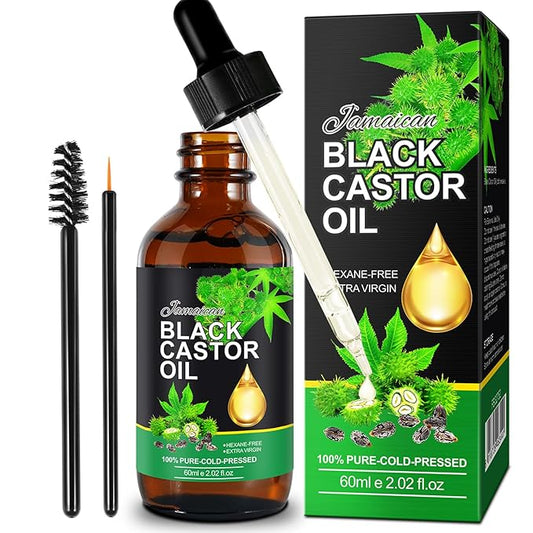 Jamaican Black Castor Oil 60ml - 100% Pure Black Castor Oil Organic Cold Pressed Unrefined for Hair Growth, Eyelashes, Eyebrows Thicker, Body & Face Skin Care Moisturizing Massage Oil