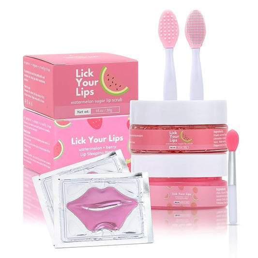 6-in-1 Lip Care Kit With Lip Sleeping Mask, Silicone Brush, Sugar Lip Scrub, Lip Mask Sheet to Reveal Luscious, Lip Exfoliator Scrub to Soft Lips – Korean Lip Therapy Set for a Fuller